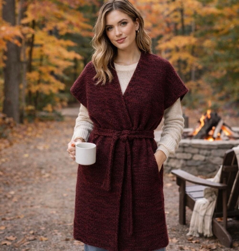 Alice + Olivia 'Augustina' Kimono Wrap Cardigan Merlot Knit Alpaca Wool Size: M